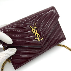 Saint Laurent YSL Envelope Wallet on Chain in Quilted Patent Leather