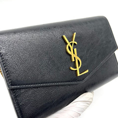 Saint Lauren Uptown Chain Wallet in Grain De Poudre Embossed Learher