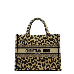 Christian Dior  Canvas Mizza Embroidered Small Leopard Book Tote Beige