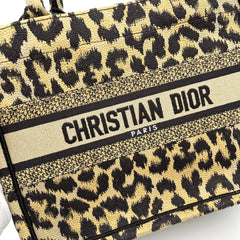 Christian Dior  Canvas Mizza Embroidered Small Leopard Book Tote Beige