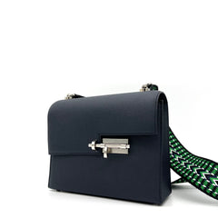 Hermes  Epsom Mini Verrou Large Green Strap Bag Deep Blue