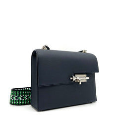 Hermes  Epsom Mini Verrou Large Green Strap Bag Deep Blue