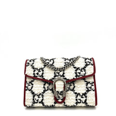 Gucci Tweed GG Monogram Mini Dionysus Chain Wallet White Black Romantic Cherry