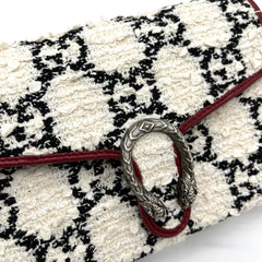 Gucci Tweed GG Monogram Mini Dionysus Chain Wallet White Black Romantic Cherry