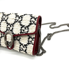 Gucci Tweed GG Monogram Mini Dionysus Chain Wallet White Black Romantic Cherry