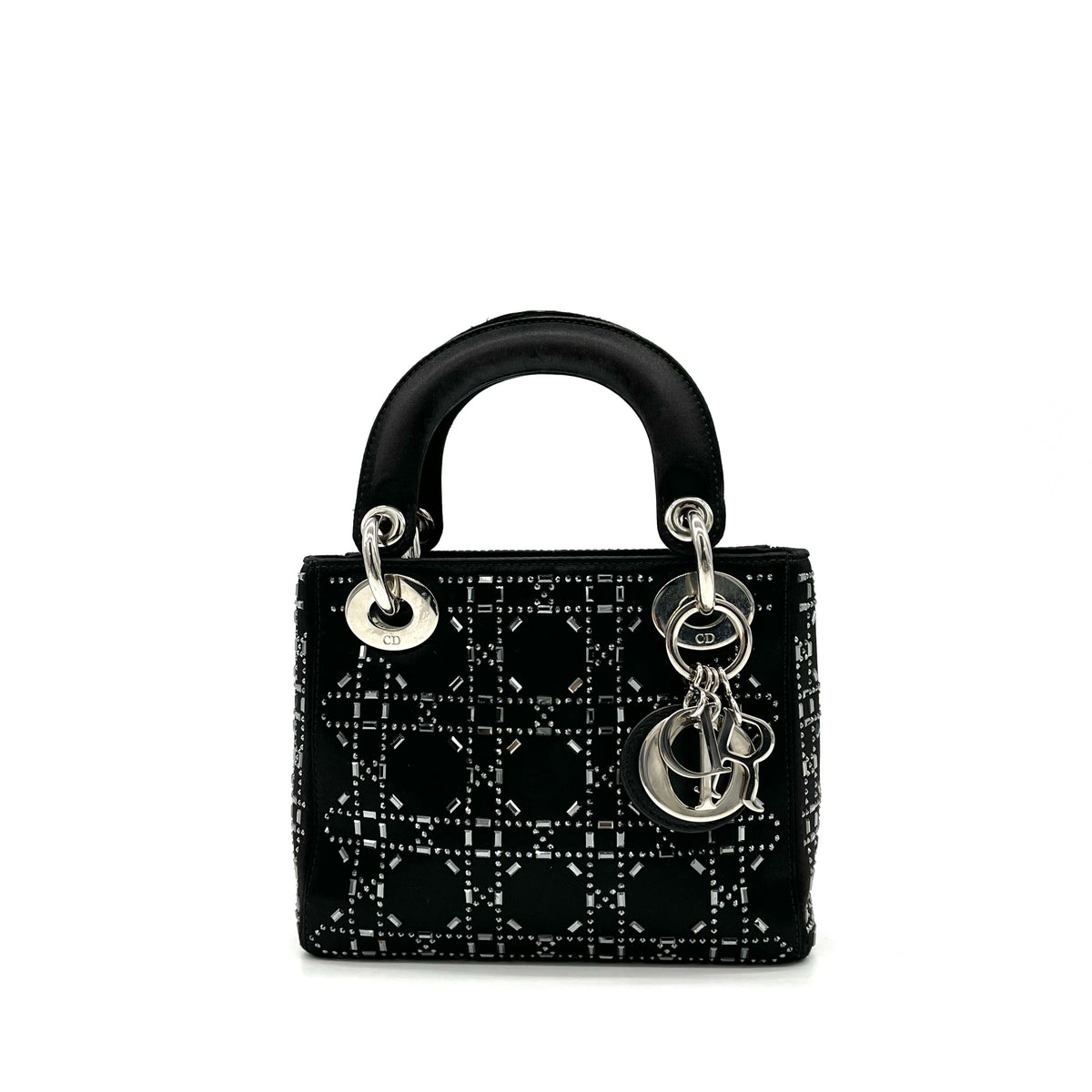 Christian Dior Satin Crystal Cannage Mini Lady Dior Black