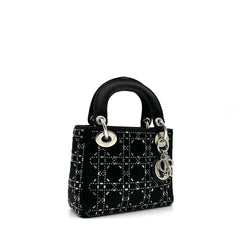 Christian Dior Satin Crystal Cannage Mini Lady Dior Black