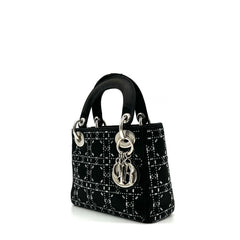 Christian Dior Satin Crystal Cannage Mini Lady Dior Black