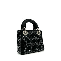 Christian Dior Satin Crystal Cannage Mini Lady Dior Black