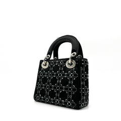 Christian Dior Satin Crystal Cannage Mini Lady Dior Black