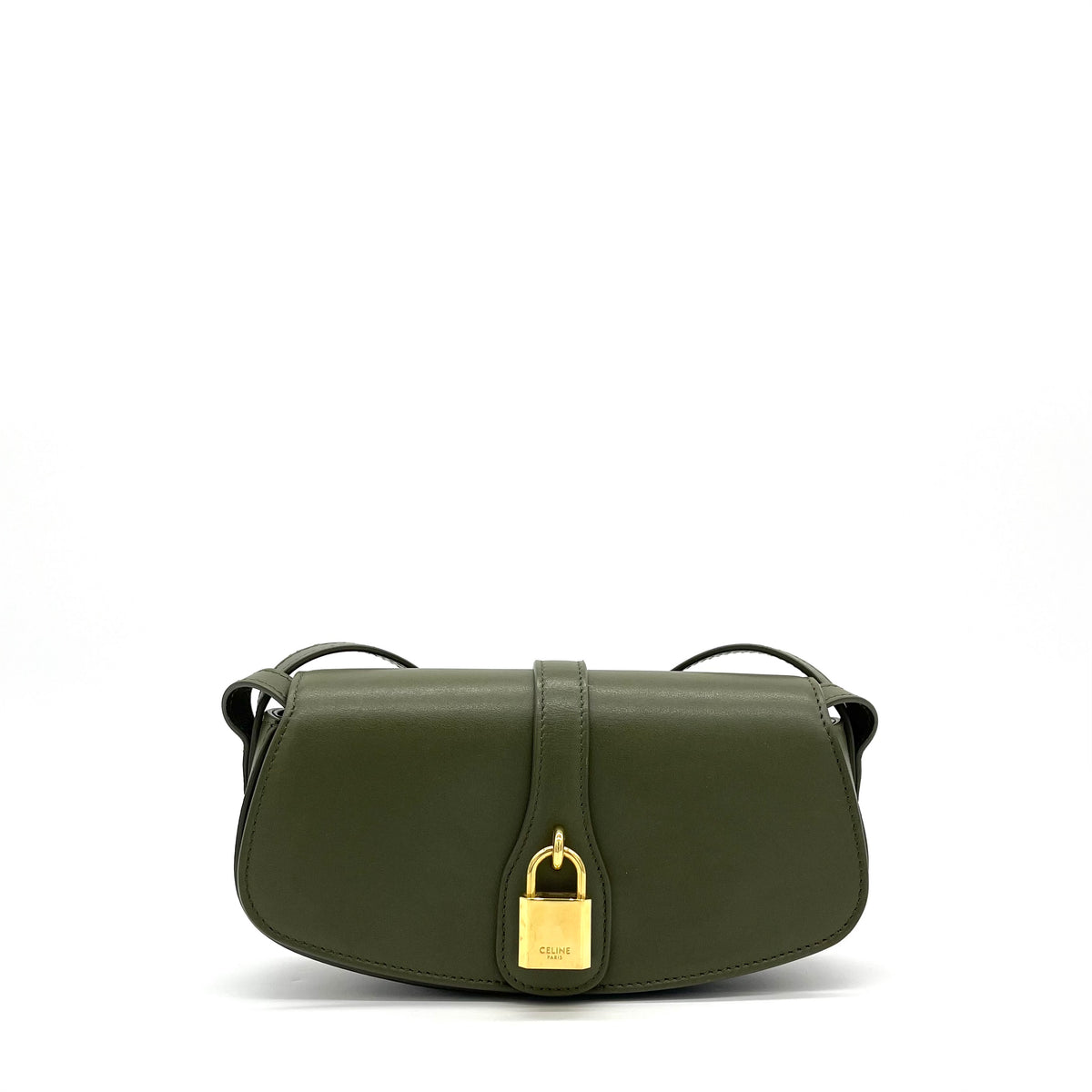 Celine Smooth Calfskin Tabou Clutch On Strap Olive