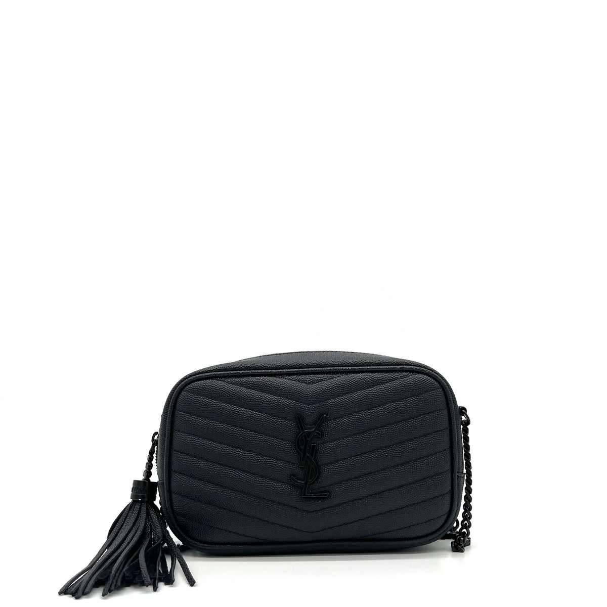 Saint Laurent Grain De Poudre Matelasse Monochrome Monogram Mini Lou Camera Bag Black