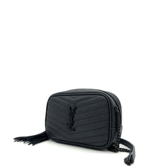 Saint Laurent Grain De Poudre Matelasse Monochrome Monogram Mini Lou Camera Bag Black