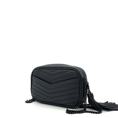 Saint Laurent Grain De Poudre Matelasse Monochrome Monogram Mini Lou Camera Bag Black