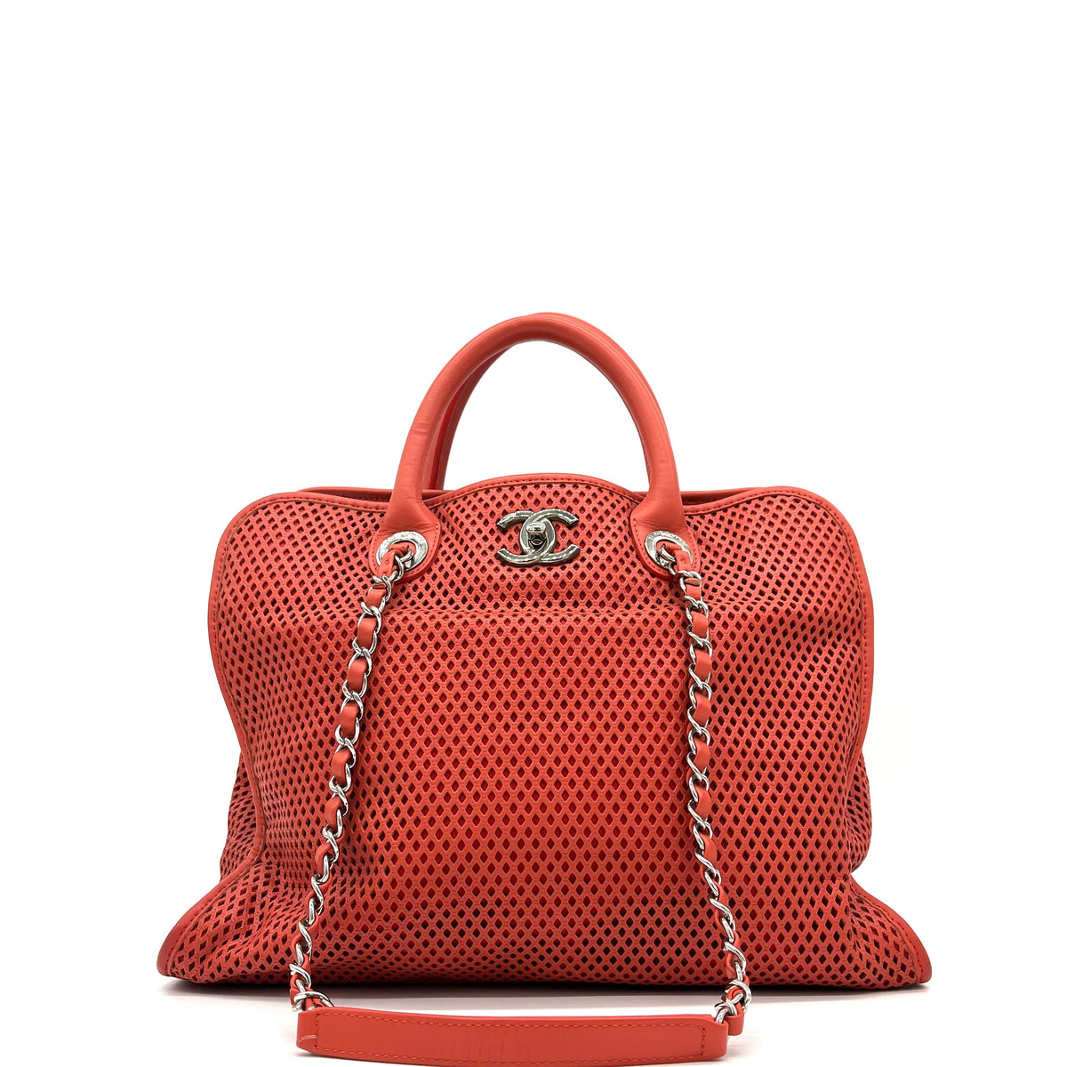 Chanel Calfskin Perforated Up In The Air Tote Red