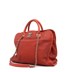 Chanel Calfskin Perforated Up In The Air Tote Red