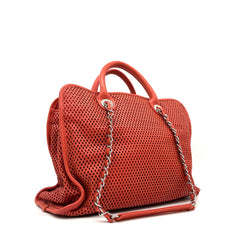 Chanel Calfskin Perforated Up In The Air Tote Red