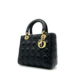 Christian Dior Lambskin Cannage Medium Lady Dior Black