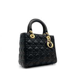 Christian Dior Lambskin Cannage Medium Lady Dior Black