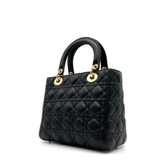 Christian Dior Lambskin Cannage Medium Lady Dior Black