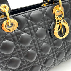 Christian Dior Lambskin Cannage Medium Lady Dior Black