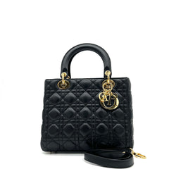 Christian Dior Lambskin Cannage Medium Lady Dior Black