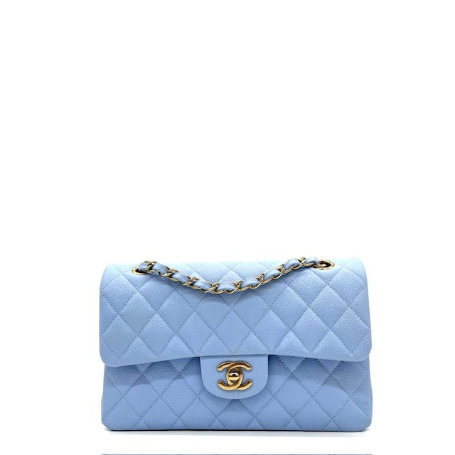 Chanel Caviar Quilted Small Double Flap Light Blue