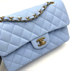 Chanel Caviar Quilted Small Double Flap Light Blue