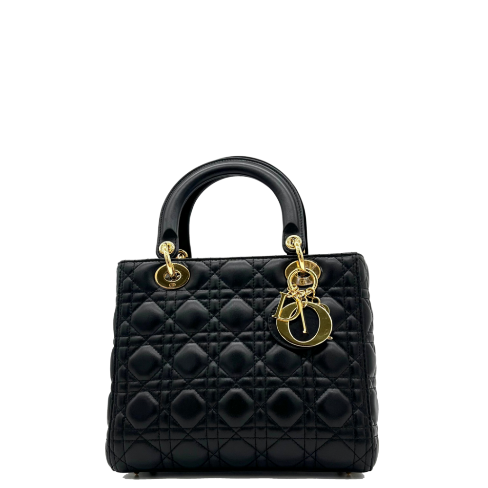 Christian Dior Lambskin Cannage Medium Lady Dior Black