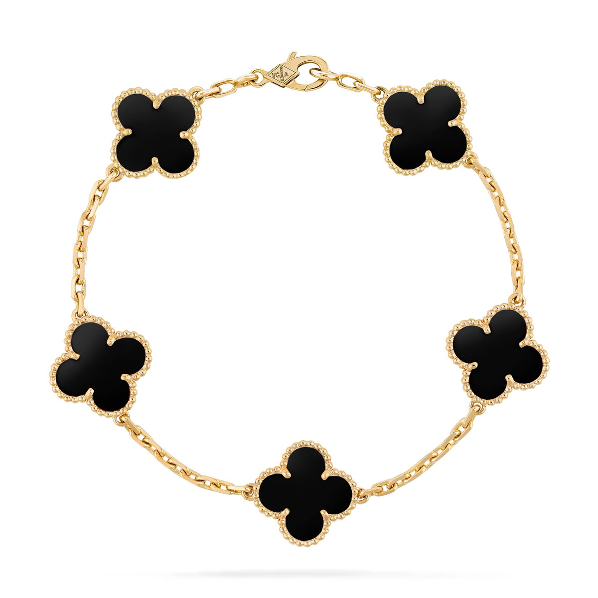 Vintage Alhambra bracelet, 5 motifs, 18K yellow gold, onyx.