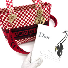 CHRISTIAN DIOR Canvas Medium DiorAmour Dots Lady D-Lite Red