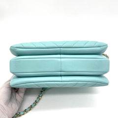Chanel Blue Chevron lambskin Coco Top Handle Flap Bag Gold  Medium