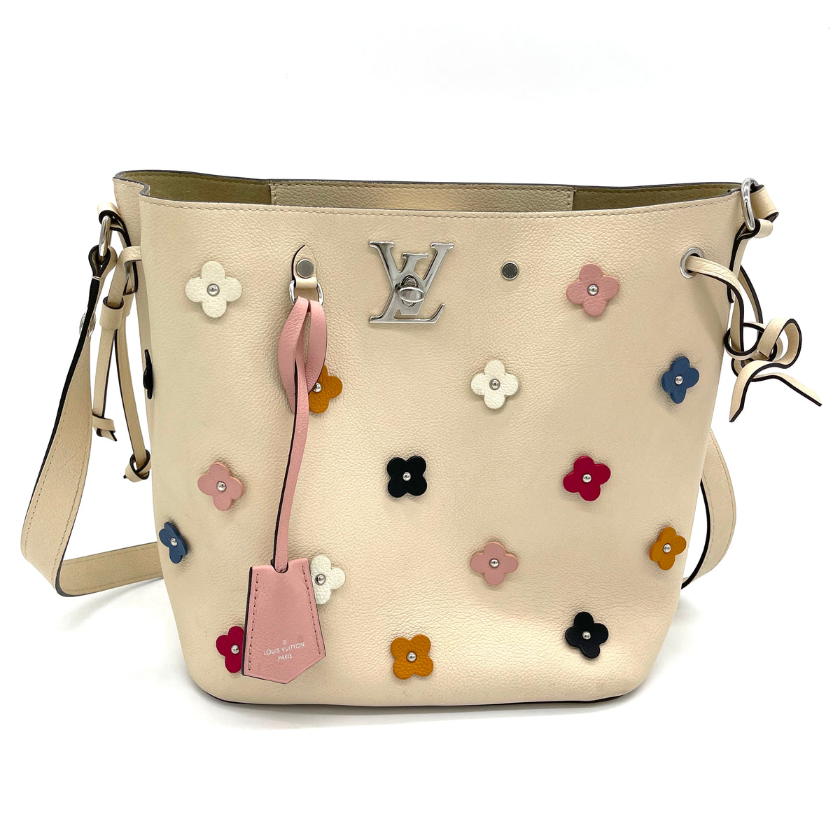 LOUIS VUITTON Calfskin Mechanical Flowers Lockme Bucket Crème DU2128