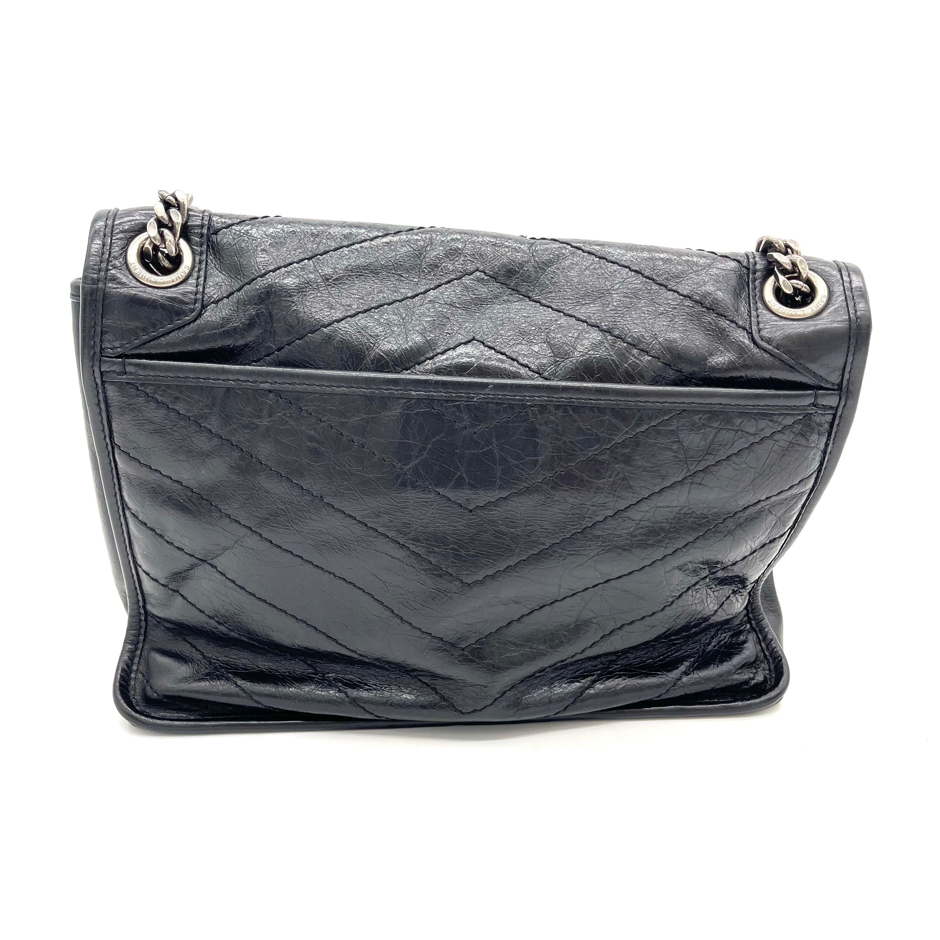 Saint Laurent Niki Medium Chain Bag in Crinkled Vintage Leather Black