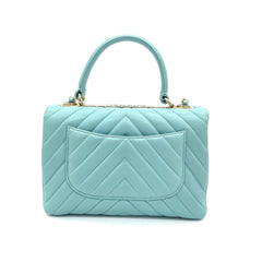 Chanel Blue Chevron lambskin Coco Top Handle Flap Bag Gold  Medium