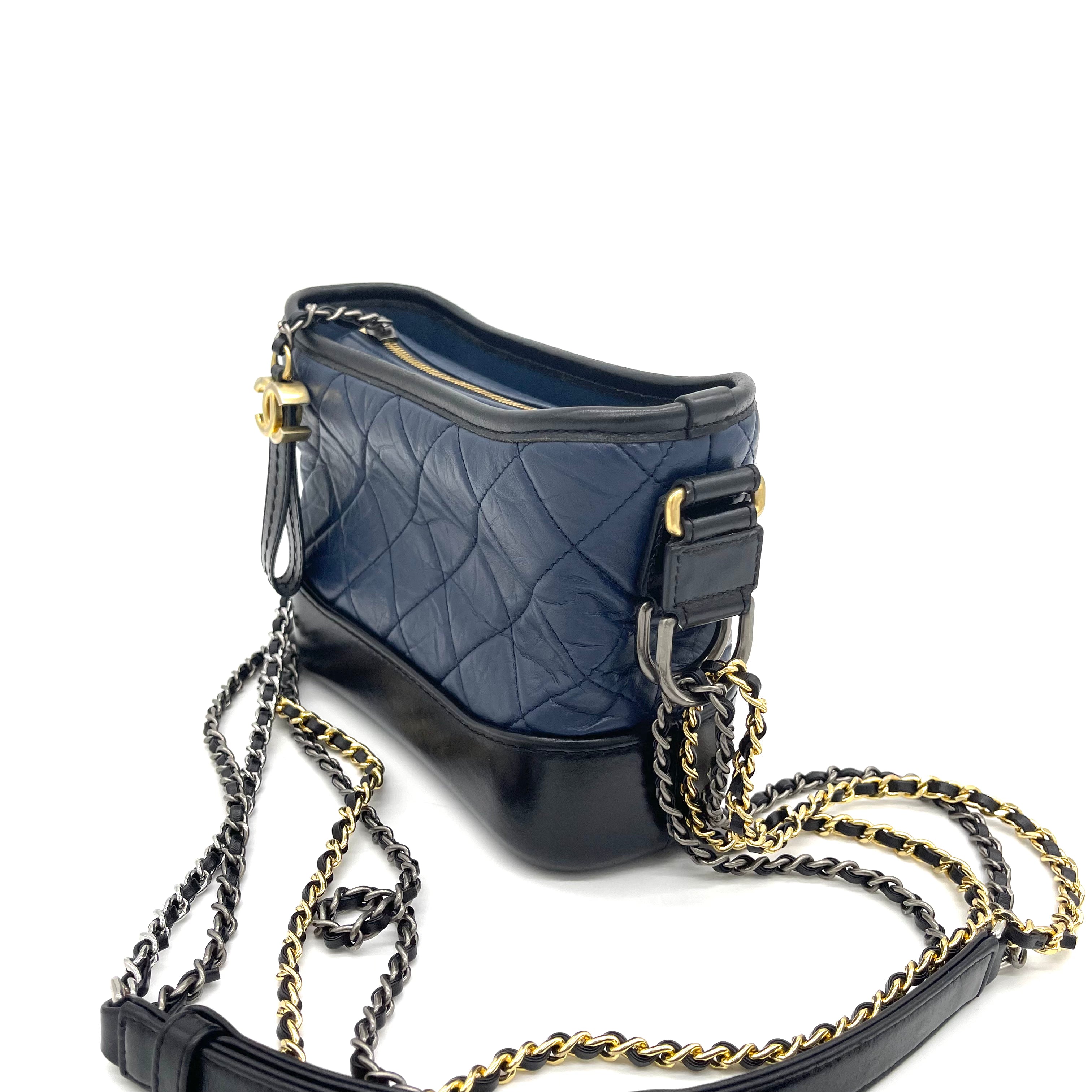 Chanel Black Quilted Calfskin Small Gabrielle Hobo Bag Gold And