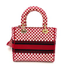 CHRISTIAN DIOR Canvas Medium DiorAmour Dots Lady D-Lite Red