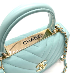 Chanel Blue Chevron lambskin Coco Top Handle Flap Bag Gold  Medium