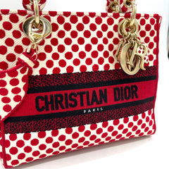 CHRISTIAN DIOR Canvas Medium DiorAmour Dots Lady D-Lite Red