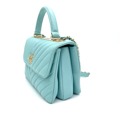 Chanel Blue Chevron lambskin Coco Top Handle Flap Bag Gold  Medium