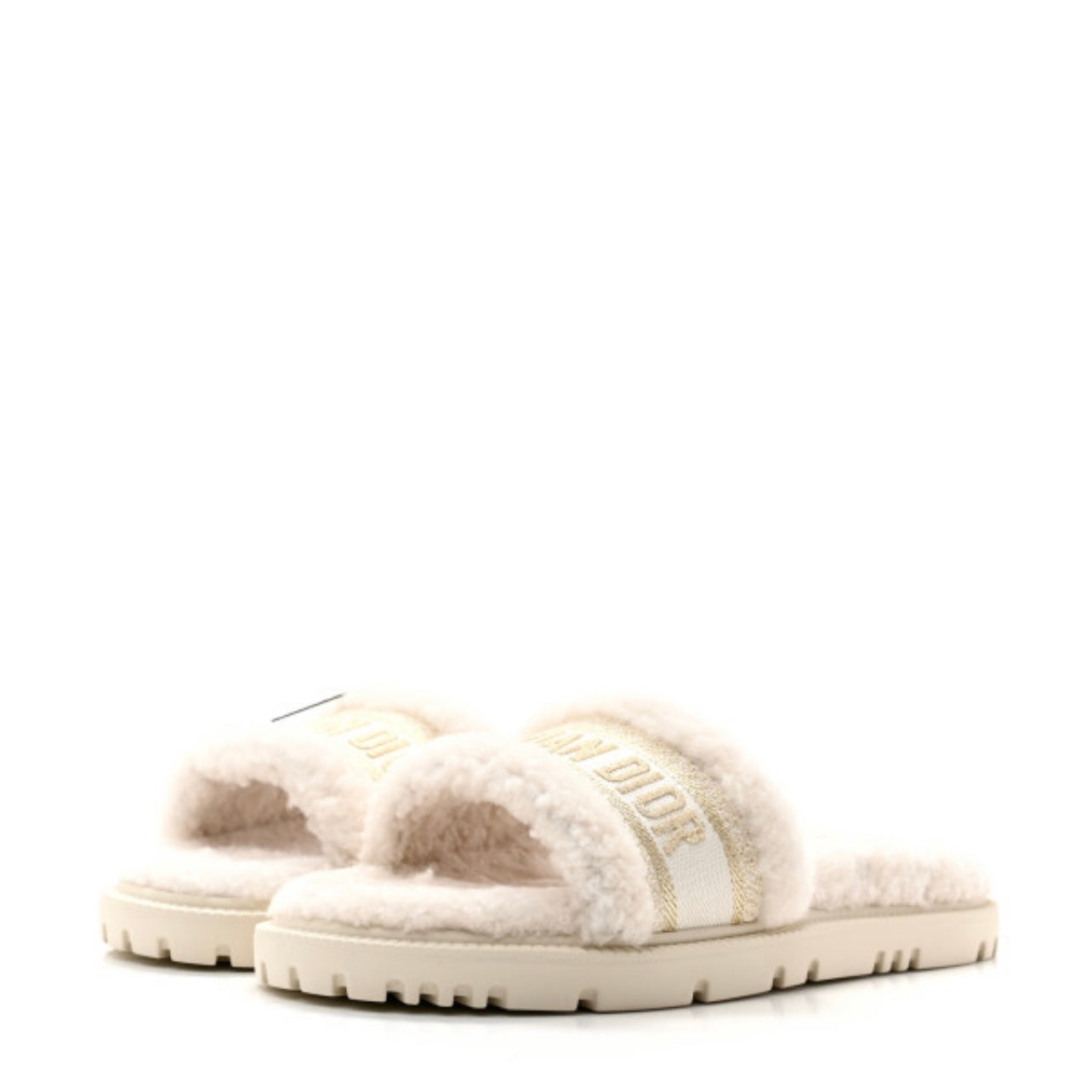 CHRISTIAN DIOR Shearling Canvas Embroidered Toile de Jouy Dway Slide