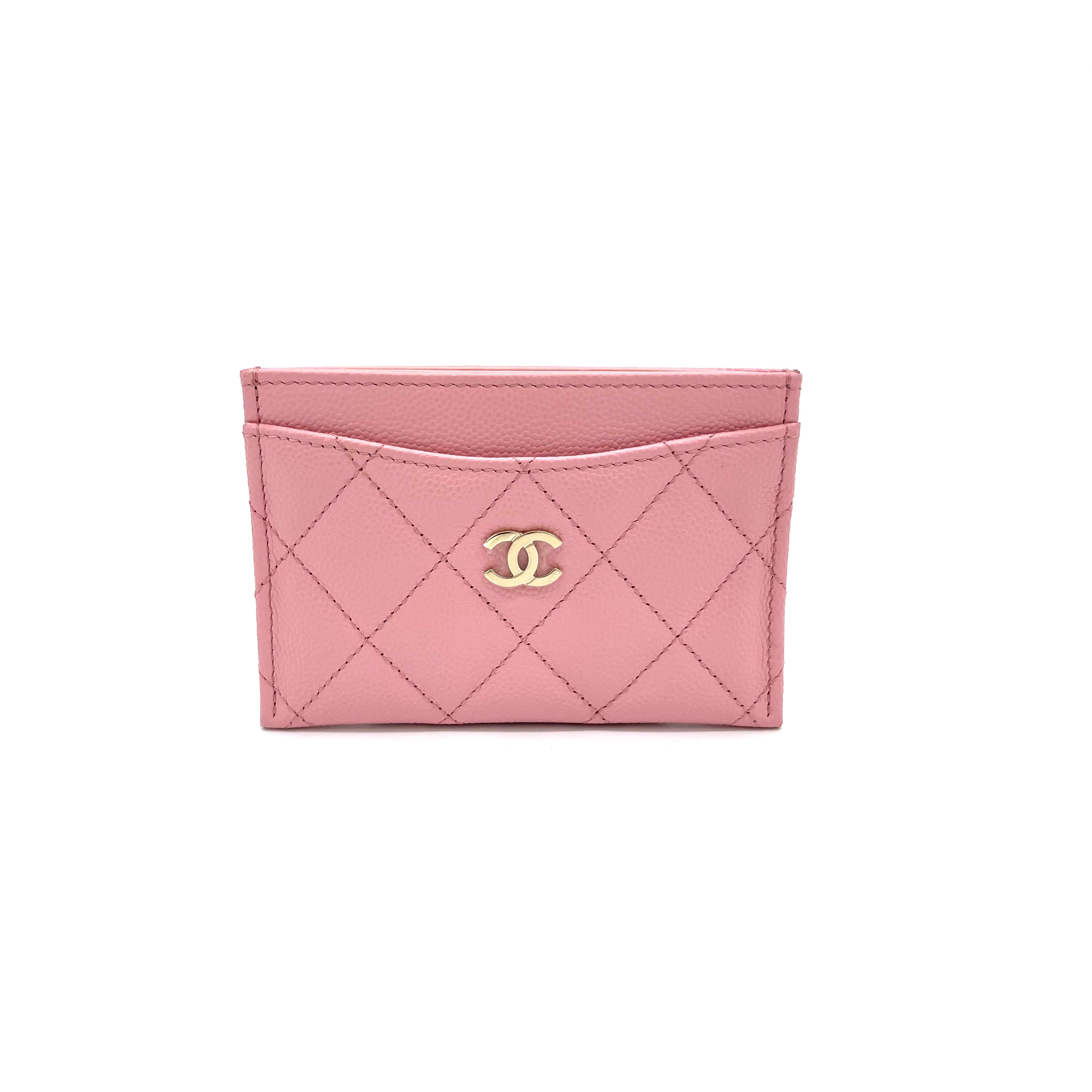 New CHANEL Caviar Quilted Card Holder Pink –