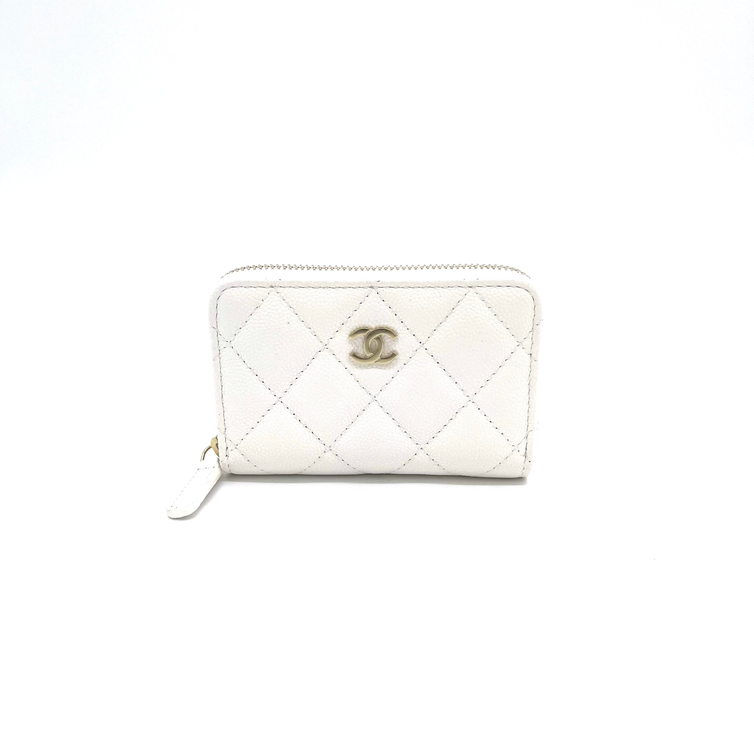 Brand New CHANEL Caviar Quilted Zip Coin Purse White