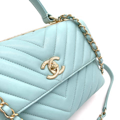 Chanel Blue Chevron lambskin Coco Top Handle Flap Bag Gold  Medium