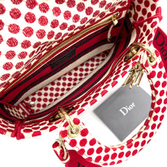 CHRISTIAN DIOR Canvas Medium DiorAmour Dots Lady D-Lite Red