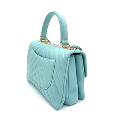Chanel Blue Chevron lambskin Coco Top Handle Flap Bag Gold  Medium