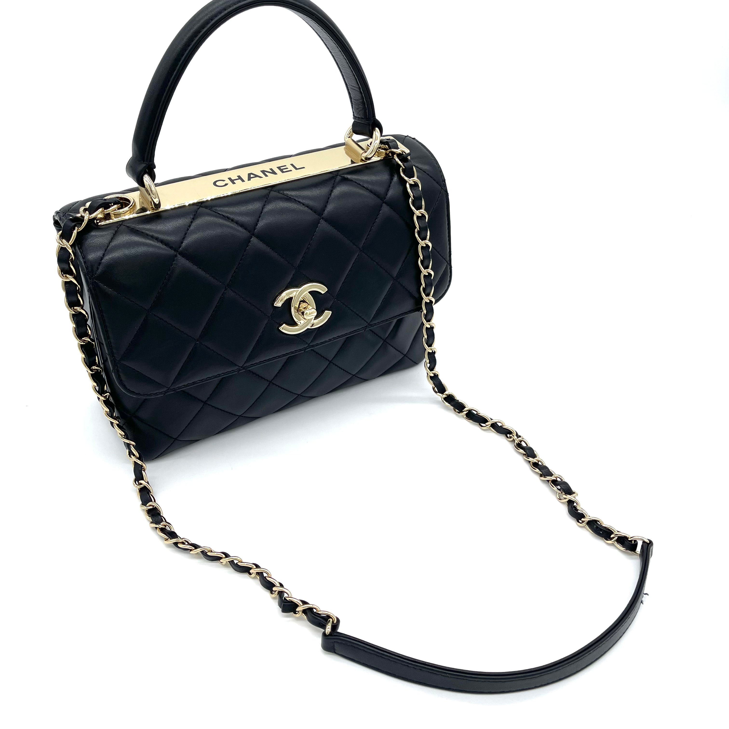 CHANEL Lambskin Quilted Small Trendy CC Chain Dual Handle Flap Bag Black  1306549