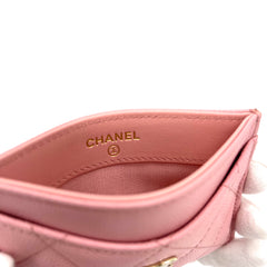 New CHANEL Caviar Quilted Card Holder Pink
