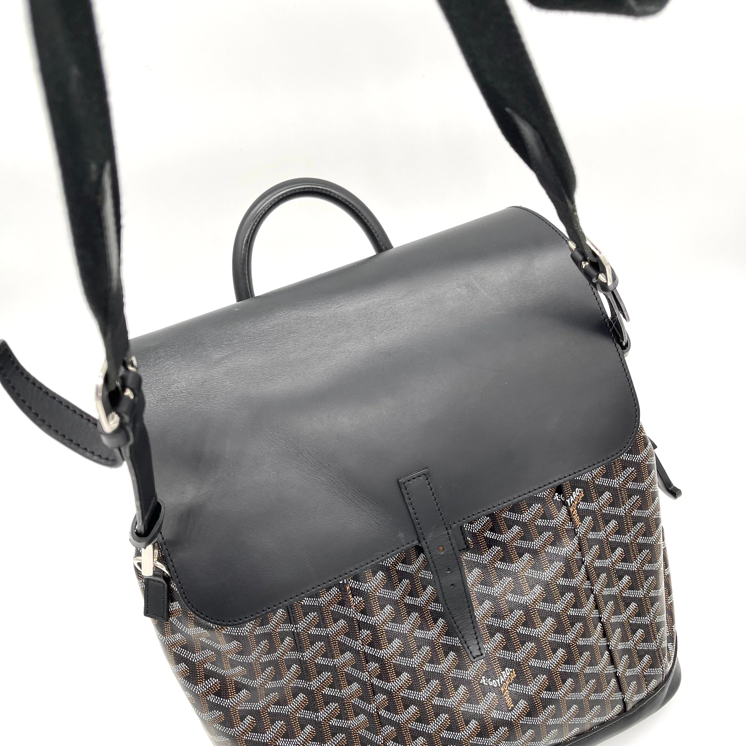 Goyard Alpin Backpack Goyardine Black/Tan in Goyardine/Calfskin Leather  with Silver-tone - US