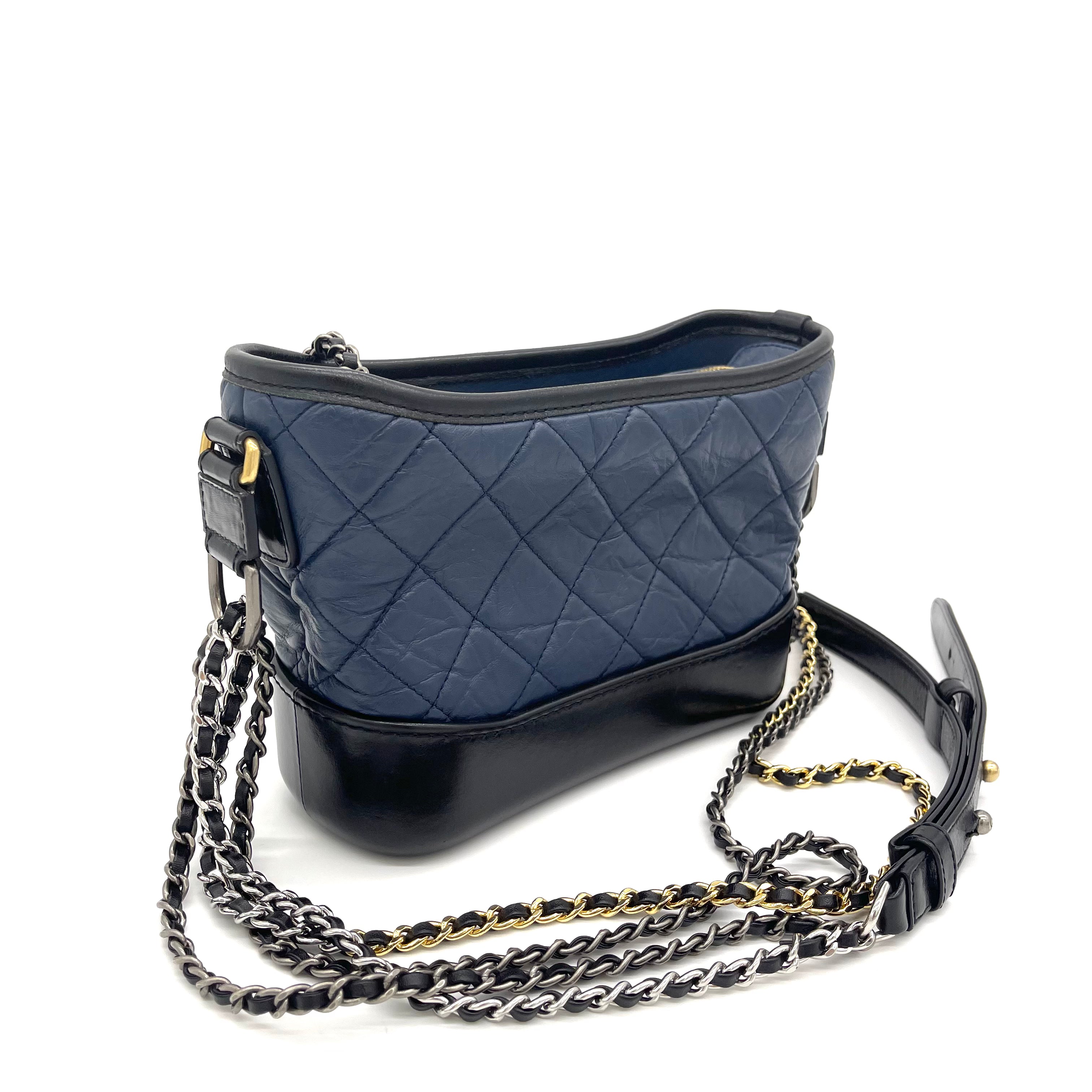 CHANEL Aged Calfskin Quilted Small Gabrielle Hobo Navy Black